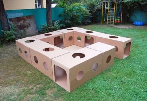 A tunnel created out of cardboard