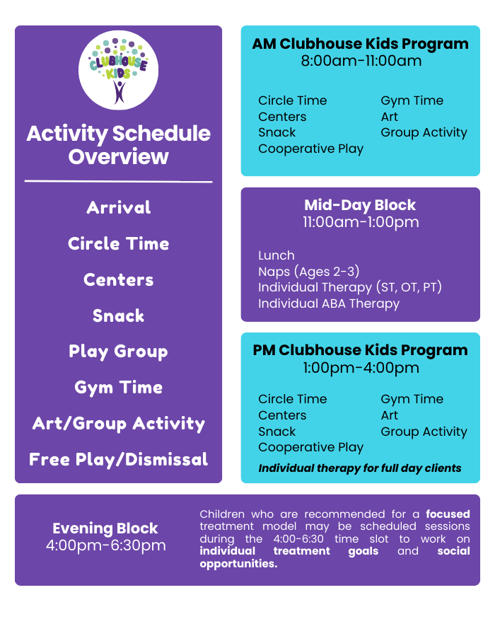 clubhouse kids activity schedule overview